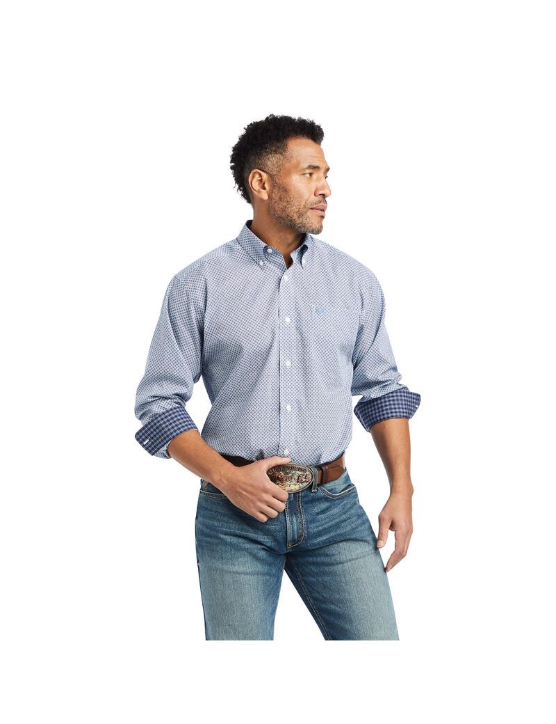 Ariat Wrinkle Free Isaac Fitted Shirt White | EFGWAO-518