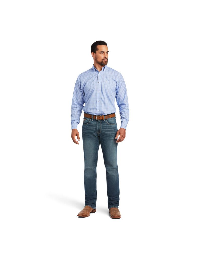 Ariat Wrinkle Free Noah Fitted Shirt Strong Blue | UQFNWV-601