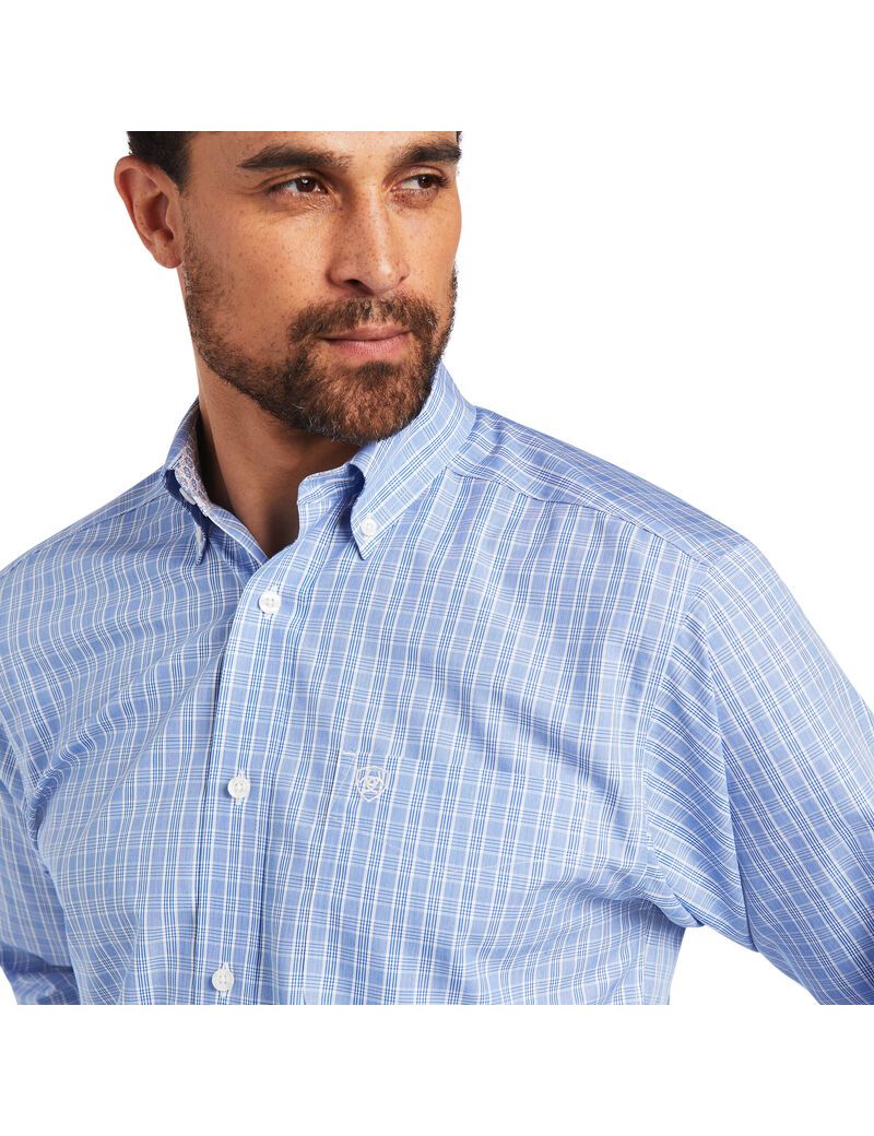 Ariat Wrinkle Free Noah Fitted Shirt Strong Blue | UQFNWV-601