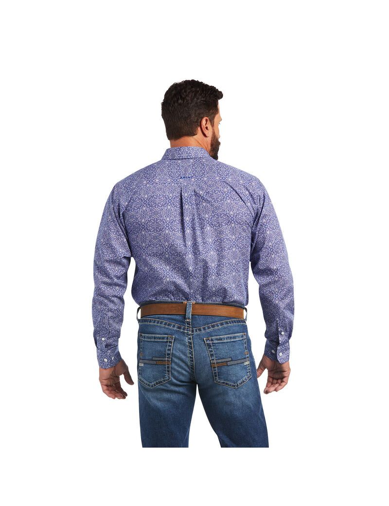 Ariat Wrinkle Free Slater Fitted Shirt Venus Blue | MBKSVR-136