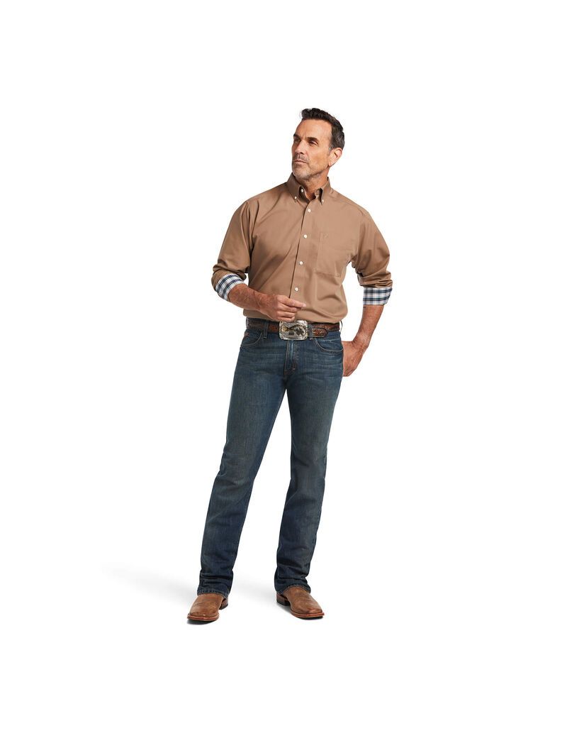 Ariat Wrinkle Free Solid Classic Fit Shirt Malt Ball | HTZWND-609