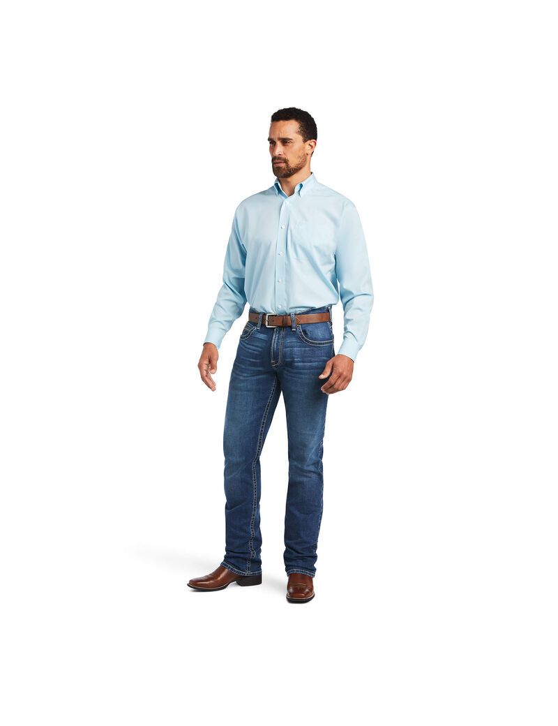 Ariat Wrinkle Free Solid Pinpoint Oxford Classic Fit Shirt Crystal Blue | DBIMHZ-735