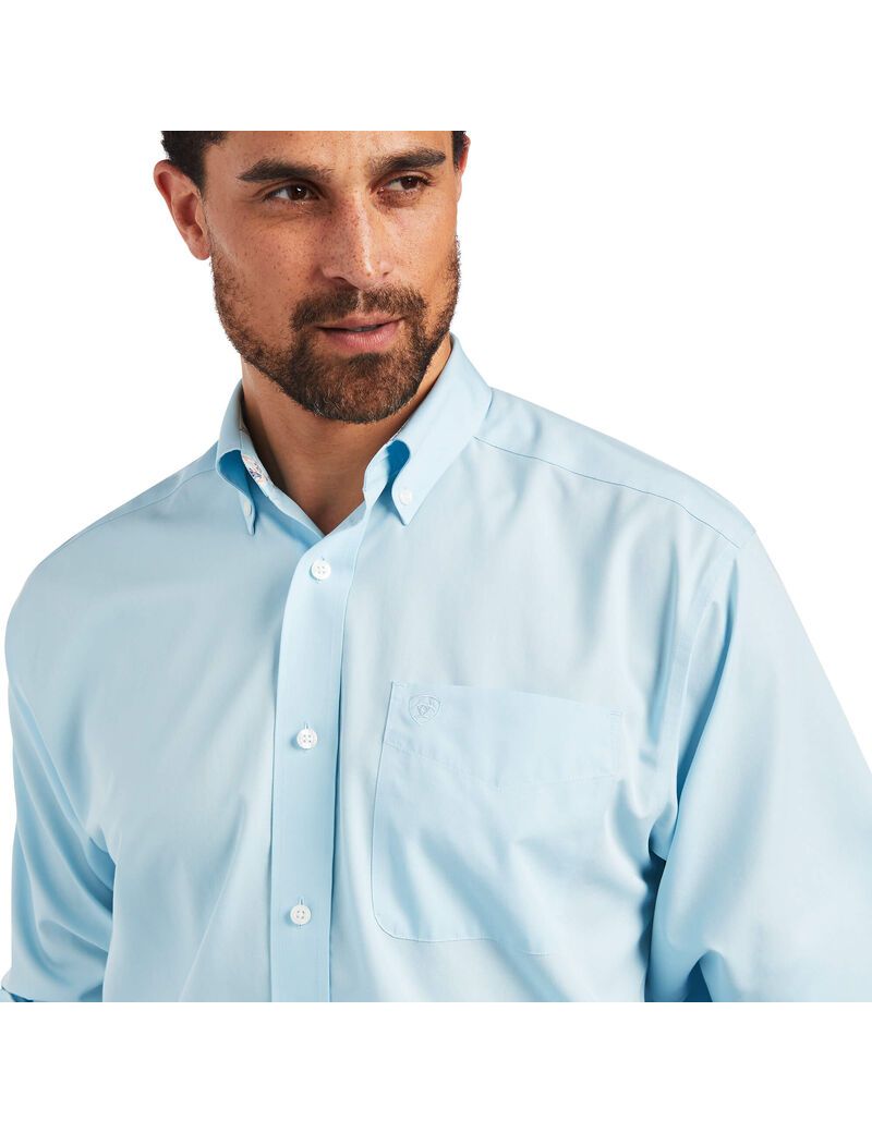 Ariat Wrinkle Free Solid Pinpoint Oxford Classic Fit Shirt Crystal Blue | DBIMHZ-735