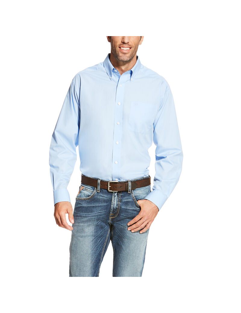 Ariat Wrinkle Free Solid Shirt Light Blue | UXVLTI-861