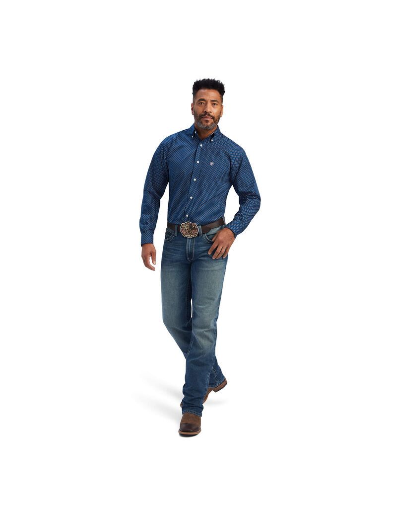 Ariat Wrinkle Free Sterling Fitted Shirt Poseidon | CLIAEX-841