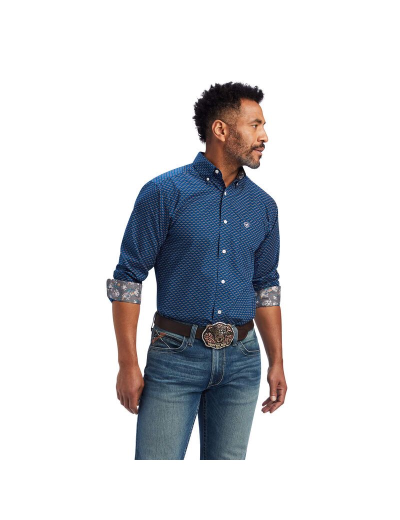 Ariat Wrinkle Free Sterling Fitted Shirt Poseidon | CLIAEX-841