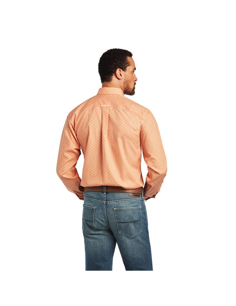 Ariat Wrinkle Free Yakov Fitted Shirt Habanero Peach | TKFBLH-708