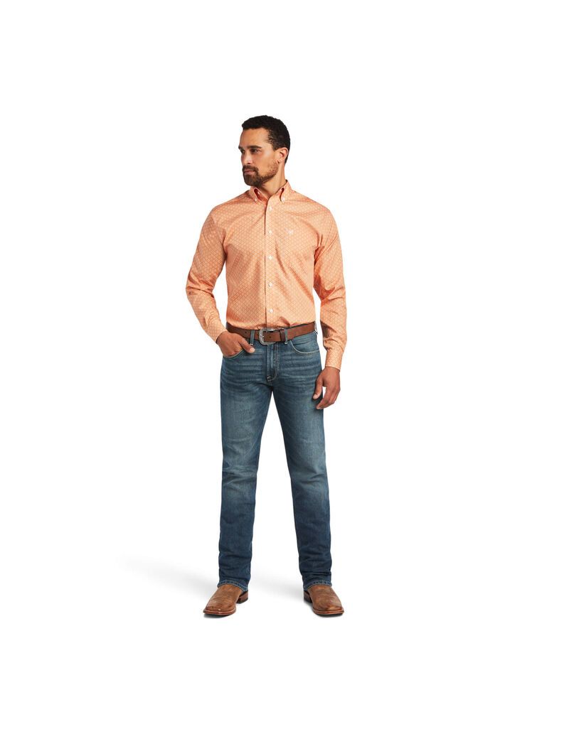 Ariat Wrinkle Free Yakov Fitted Shirt Habanero Peach | TKFBLH-708