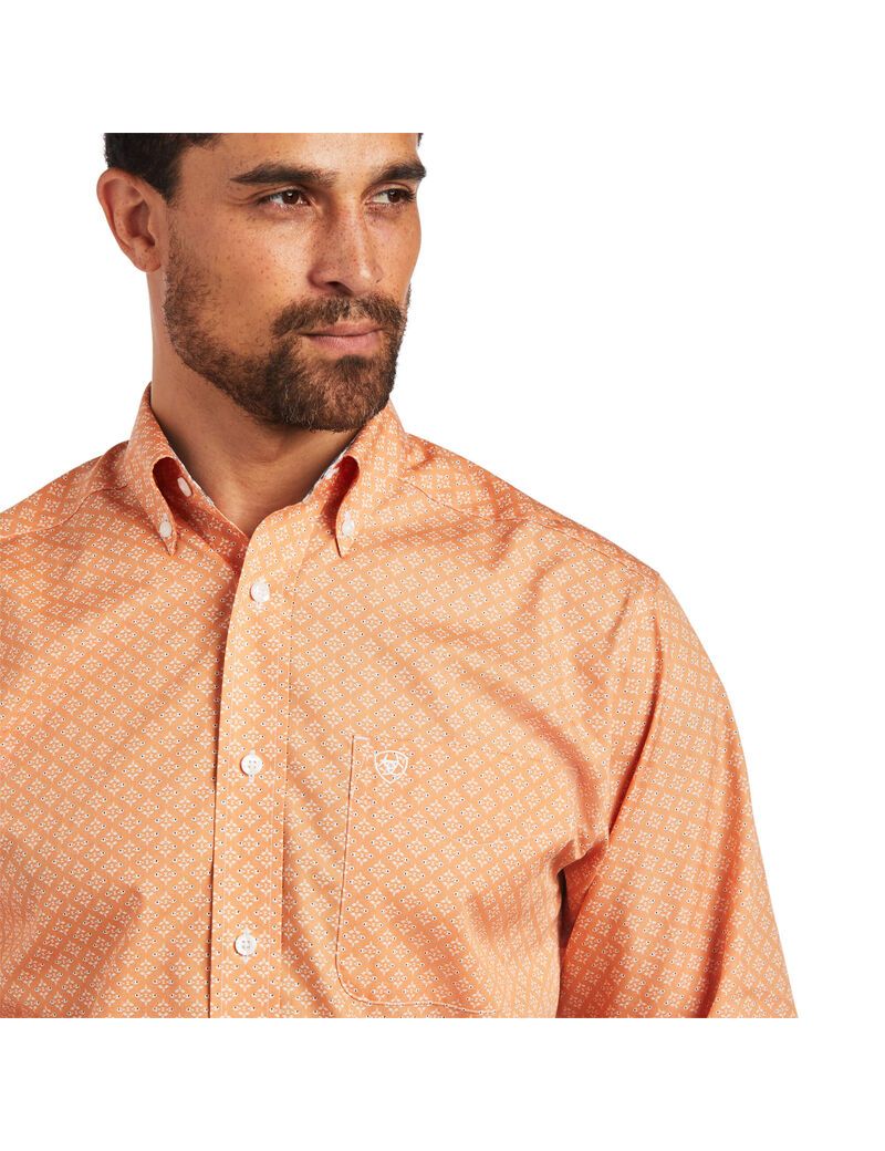 Ariat Wrinkle Free Yakov Fitted Shirt Habanero Peach | TKFBLH-708