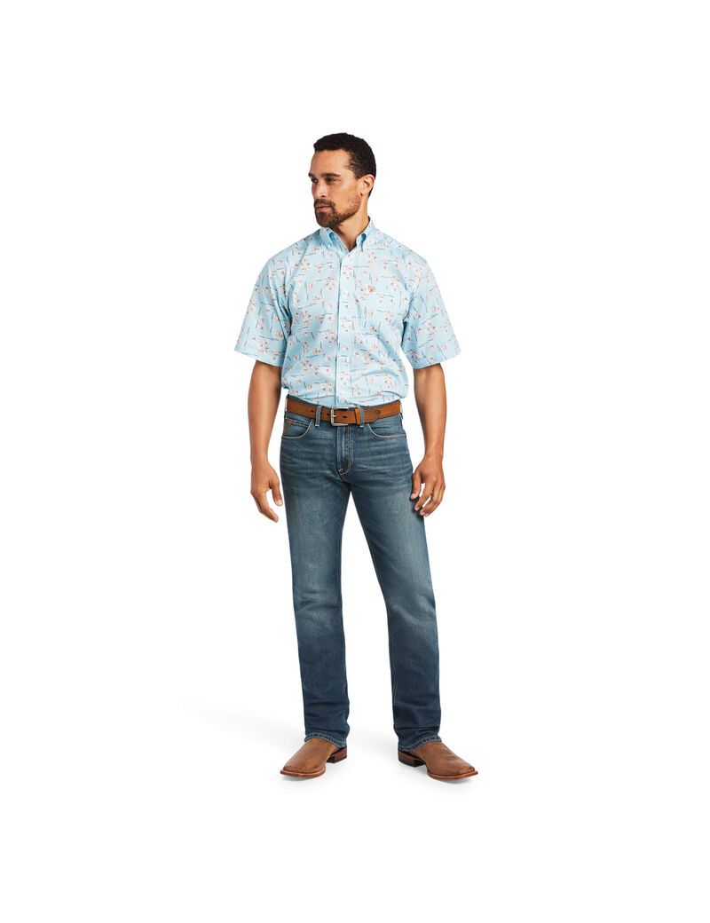 Ariat Wrinkle Free Yariel Classic Fit Shirt Crystal Blue | VCPKZJ-139