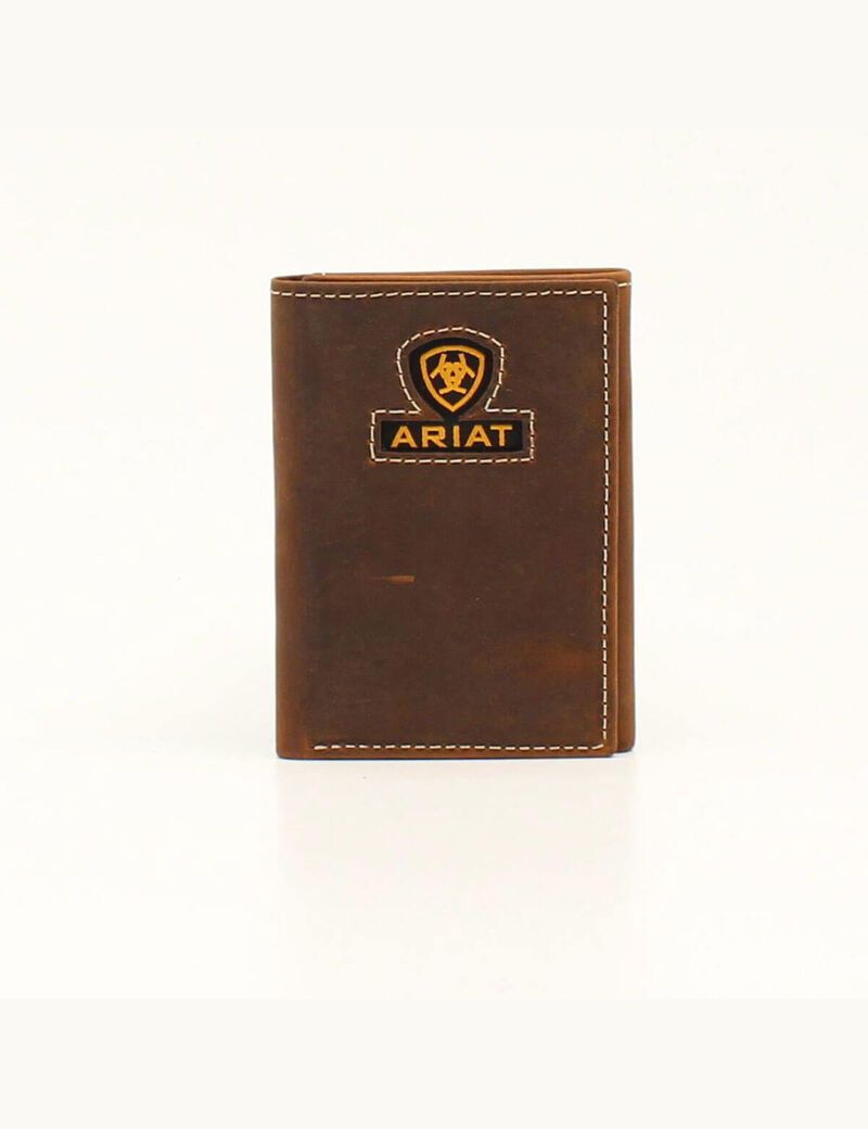 Ariat Yellow logo trifold wallet Brown | FWIPOG-728